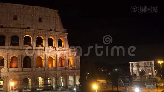 罗马罗马竞技场和君士坦丁拱门的建筑视频