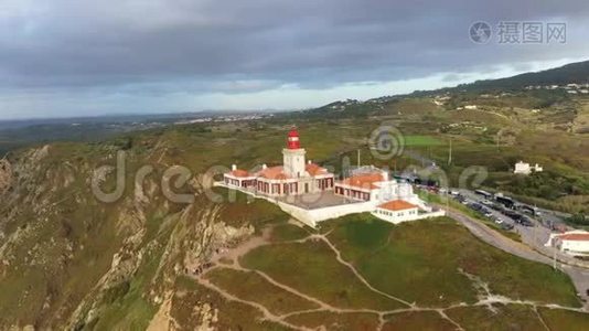 葡萄牙Roca角的灯塔叫做Cabo da Roca-鸟瞰图视频