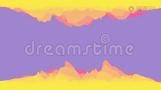 用明亮的蓝色、黄色和粉红色抽象出五颜六色的波浪背景。 现代彩色壁纸。 3D渲染，循环视频