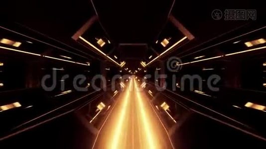 三维插图运动背景活壁纸与空间机库隧道走廊与发光底部图形视频