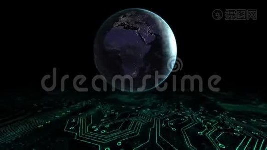 全球旋转数据处理与计算机处理器动画视频