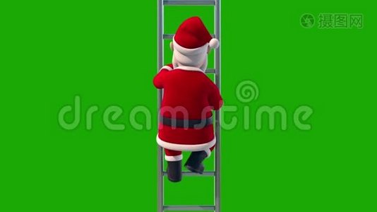 圣诞老人爬楼梯圣诞绿幕3D渲染动画视频