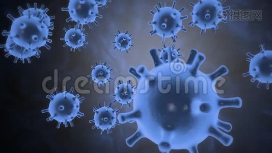 病毒的3D可视化。 病原体，新的2019-nCOV冠状病毒，SARS的信息。 的疫情视频
