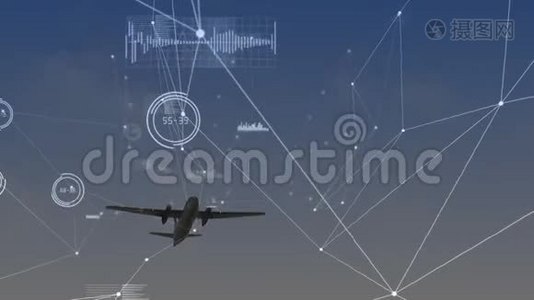一架飞机在后台飞行的全球网络动画视频