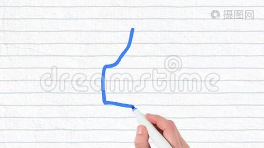 蓝色轮廓的动画，就像人们用白纸上的记号笔画的图标视频
