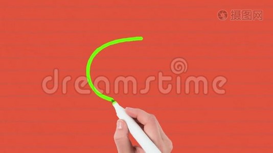 用红纸上的标记手工绘制的绿色轮廓语音泡泡聊天信息图标视频