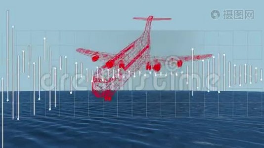 3D飞机技术制图，背景下海上数据处理视频