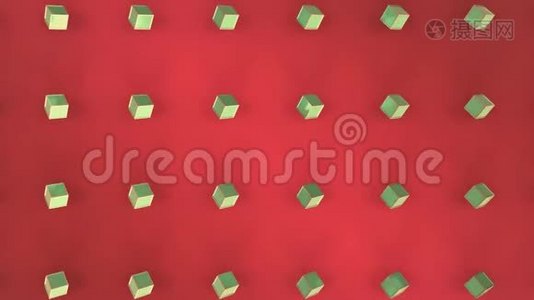 移动3D绿色立方体移动红色背景视频