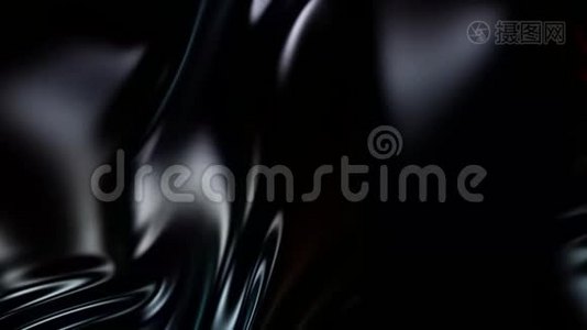 波状黑布表面的4K三维动画，形成涟漪，如流体表面或褶皱，如组织。 黑色视频
