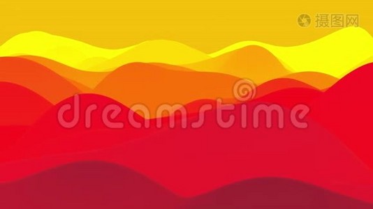 无缝环，抽象流体红色黄色梯度，内辉光波状表面。 美丽温暖的色彩渐变视频