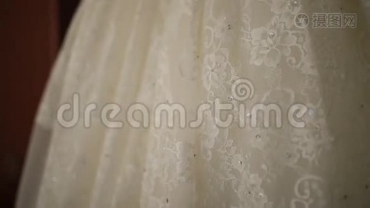 新娘礼服，特写。布里的婚纱细节视频
