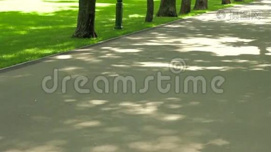 公园里一个年轻女孩穿着健身运动裤跑步视频