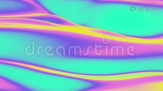 以明亮的绿色、黄色、紫色和粉红色抽象出五颜六色的波浪背景。视频