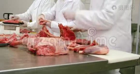 肉制品厂肉的包装和重量检查视频