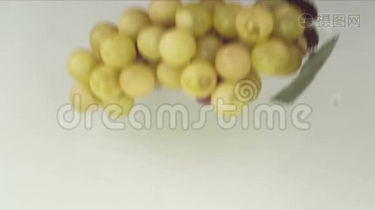 葡萄落在潮湿的桌子上视频