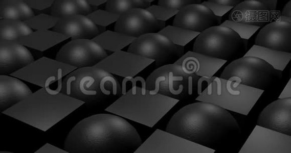 3D动画。 黑色球体和立方体或盒子是随机移动的，上下上升。 无缝环。 关门视频