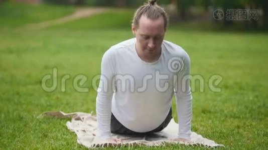 瑜伽教练在公园进行柔韧性训练视频