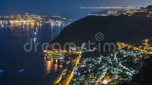 法国里维埃拉埃泽村地中海海岸线夜景视频