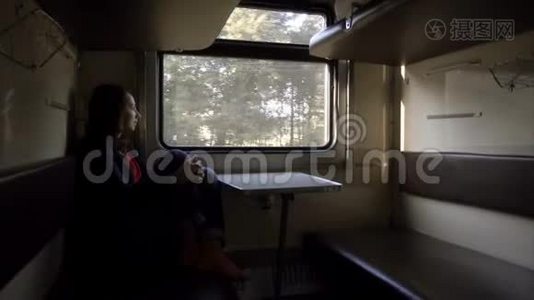 女游客正在看火车窗口。视频