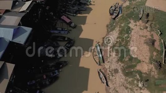 柬埔寨浮村磅石沛邦，通勒萨普湖无人机飞行4k视频
