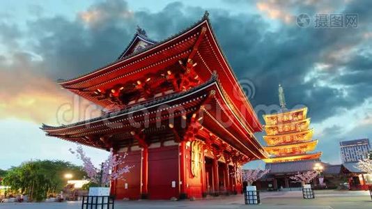 东京-Sensoji-ji，日本Asakusa寺，时间流逝。视频