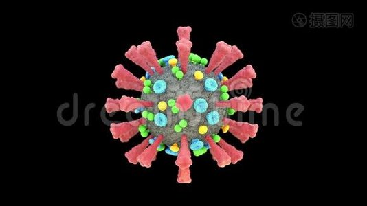 黑色背景下旋转病毒冠状病毒的视频动画视频