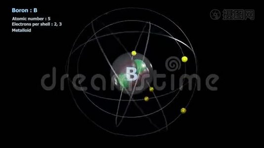在无限轨道旋转中具有5个电子的硼原子视频