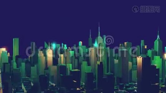 巨型城市和未来主义摩天大楼技术概念。 空中观景。 4k动画视频