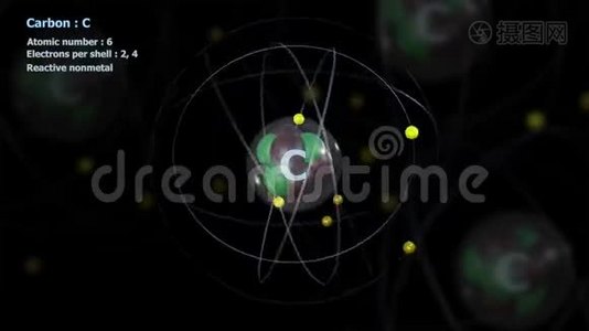原子在无限轨道旋转中具有6个电子的碳原子视频
