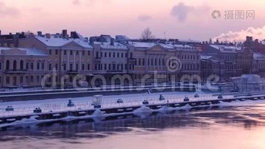 圣彼得堡冬季涅瓦河堤视频