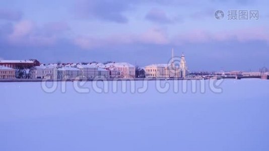 圣彼得堡冬季涅瓦河堤视频