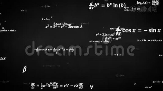 飞行通过数学公式方程科学符号在黑板-4K无缝循环运动背景动画视频