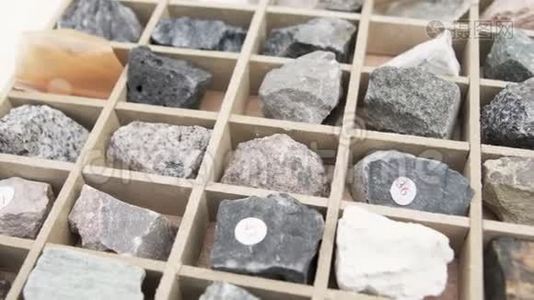 箱子里的岩石和矿物视频