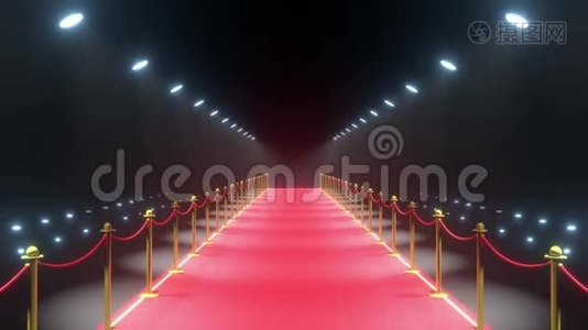 4k3D红地毯，带有绳索和灯光的屏障视频