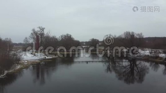 冬季河流景观雪航空视频