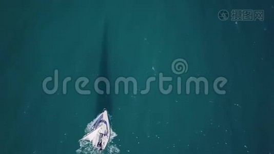 孤帆船犁海，航拍.. 无人驾驶飞机上的游艇。视频