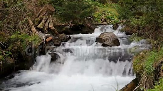 小山河流过岩石视频