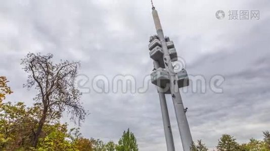 布拉格Zizkov电视塔的延时录像视频