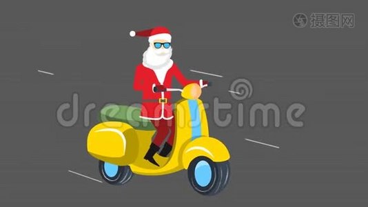 圣诞老人开着摩托车过圣诞节视频