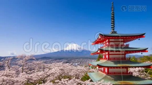 4山K时间推移。 日本富士山富士达，春季有朱雷托塔视频