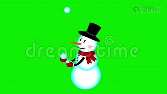 雪人杂耍雪球动画绿色屏幕视频