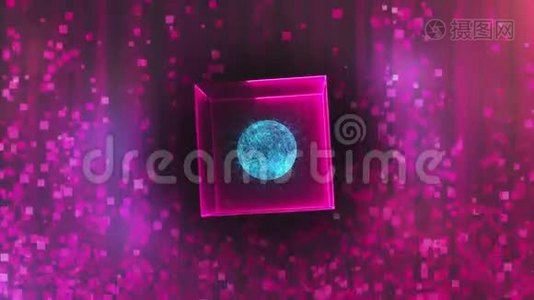 摘要背景下数据中心为零重力的Neon立方体，计算机生成三维渲染视频