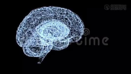 人类智力的概念.. 黑色背景下人类大脑转身的抽象蓝色模型。视频