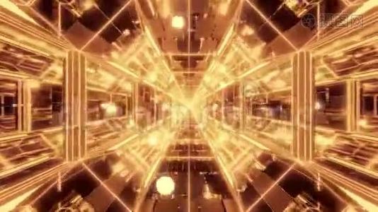 无科幻空间银河玻璃隧道走廊与飞行发光球体粒子三维插图活视频