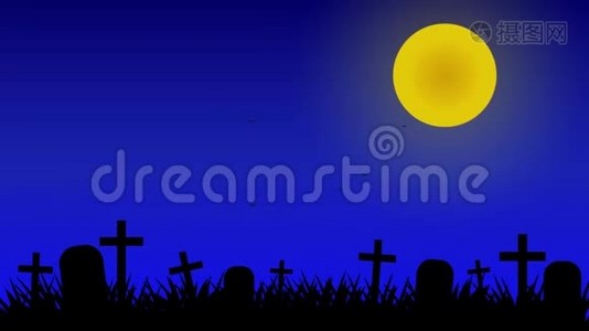 夜间墓地背景与动画蝙蝠视频
