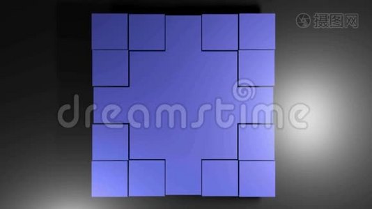 蓝色方块在许多小方块中散开，远离中心-3D渲染插图视频
