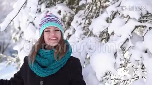 雪树附近的女孩视频