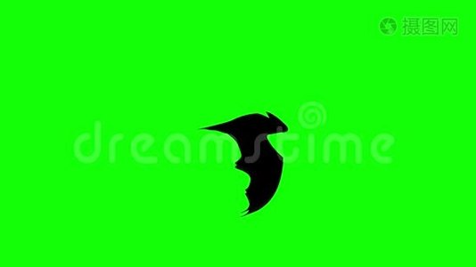 平面风格动画侧视蝙蝠在绿色背景下飞行。 无缝环路背景视频