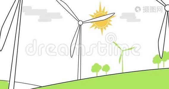 有风力涡轮机和太阳能电池板的农业景观视频