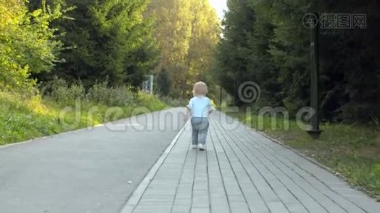幼儿在公园的路上散步视频